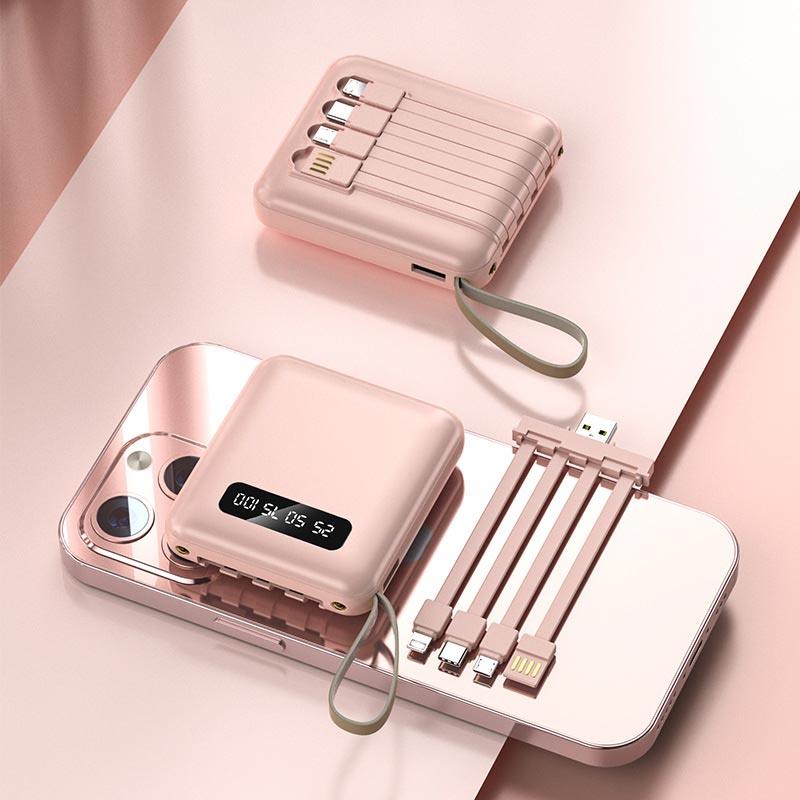 🚀Mirror design, fashionable and cool🔋New 20000 mAh large capacity power bank with built-in cable